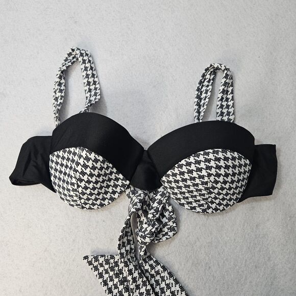 NWT UNIQUE VINTAGE Sz Xs Black & White Houndstooth Molded Cups Adjust Straps - Picture 1 of 3